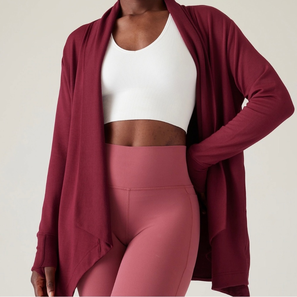 Athleta Burgundy Draped Open-Front Cardigan